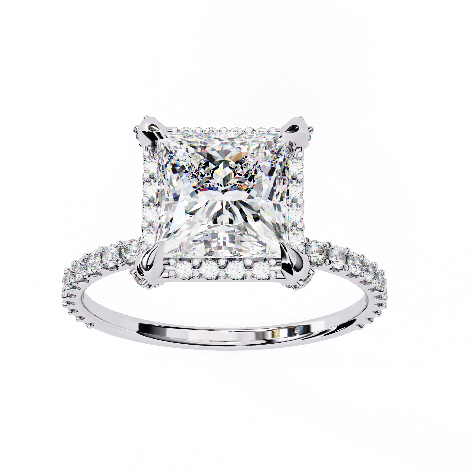 Princess and Round Diamond Halo Solitaire Ring