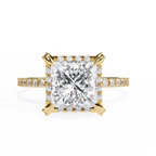 Princess and Round Diamond Halo Solitaire Ring