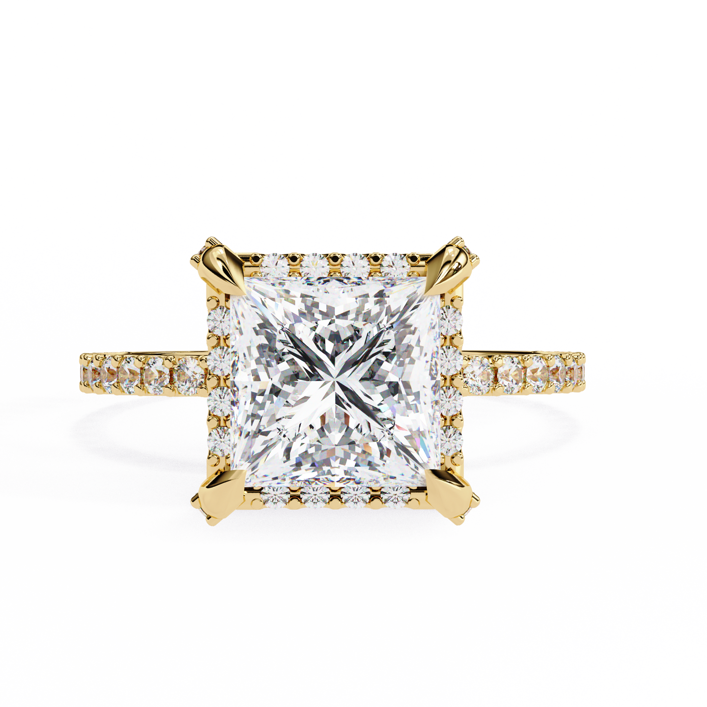 Princess and Round Diamond Halo Solitaire Ring