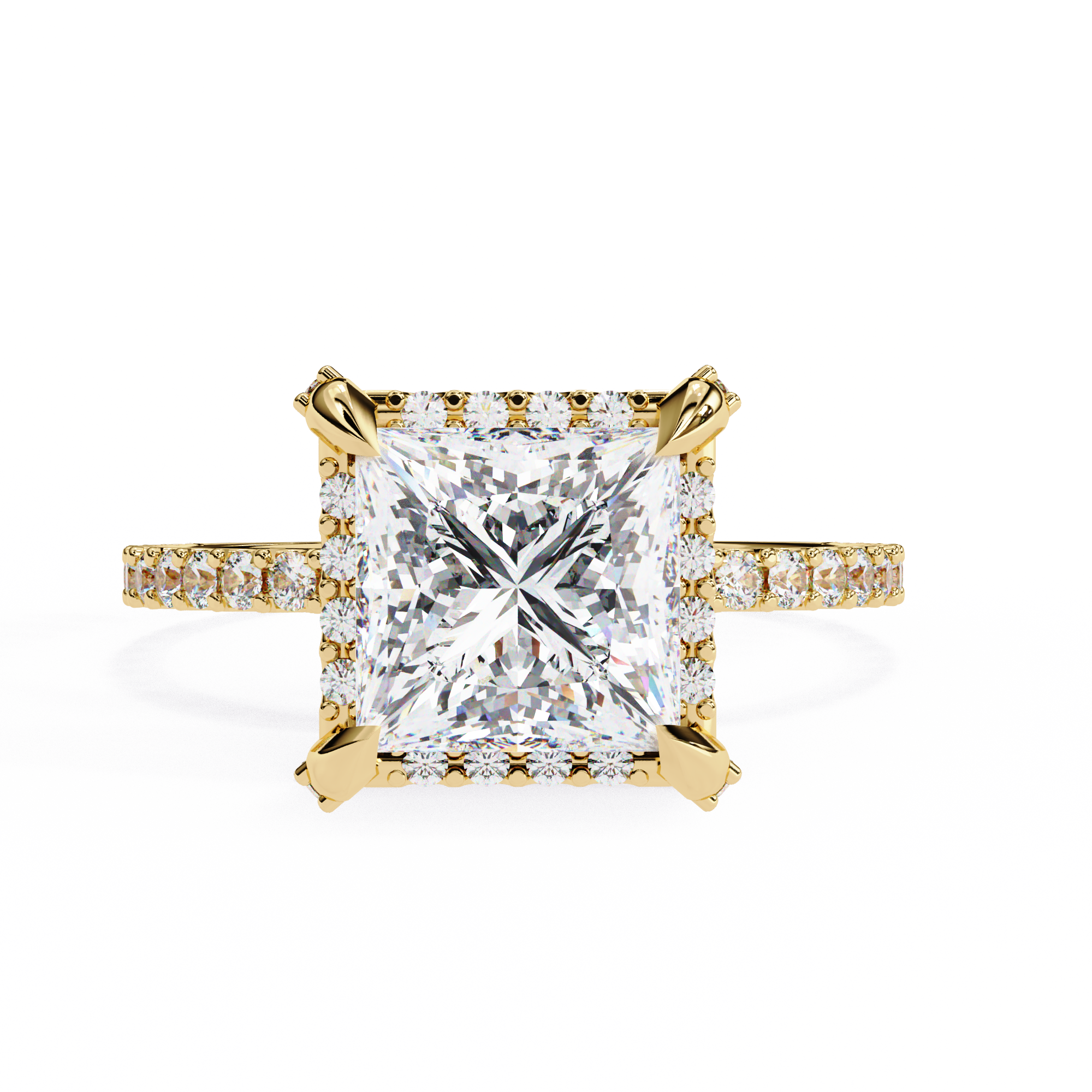 Princess and Round Diamond Halo Solitaire Ring