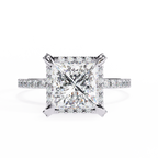 Princess and Round Diamond Halo Solitaire Ring