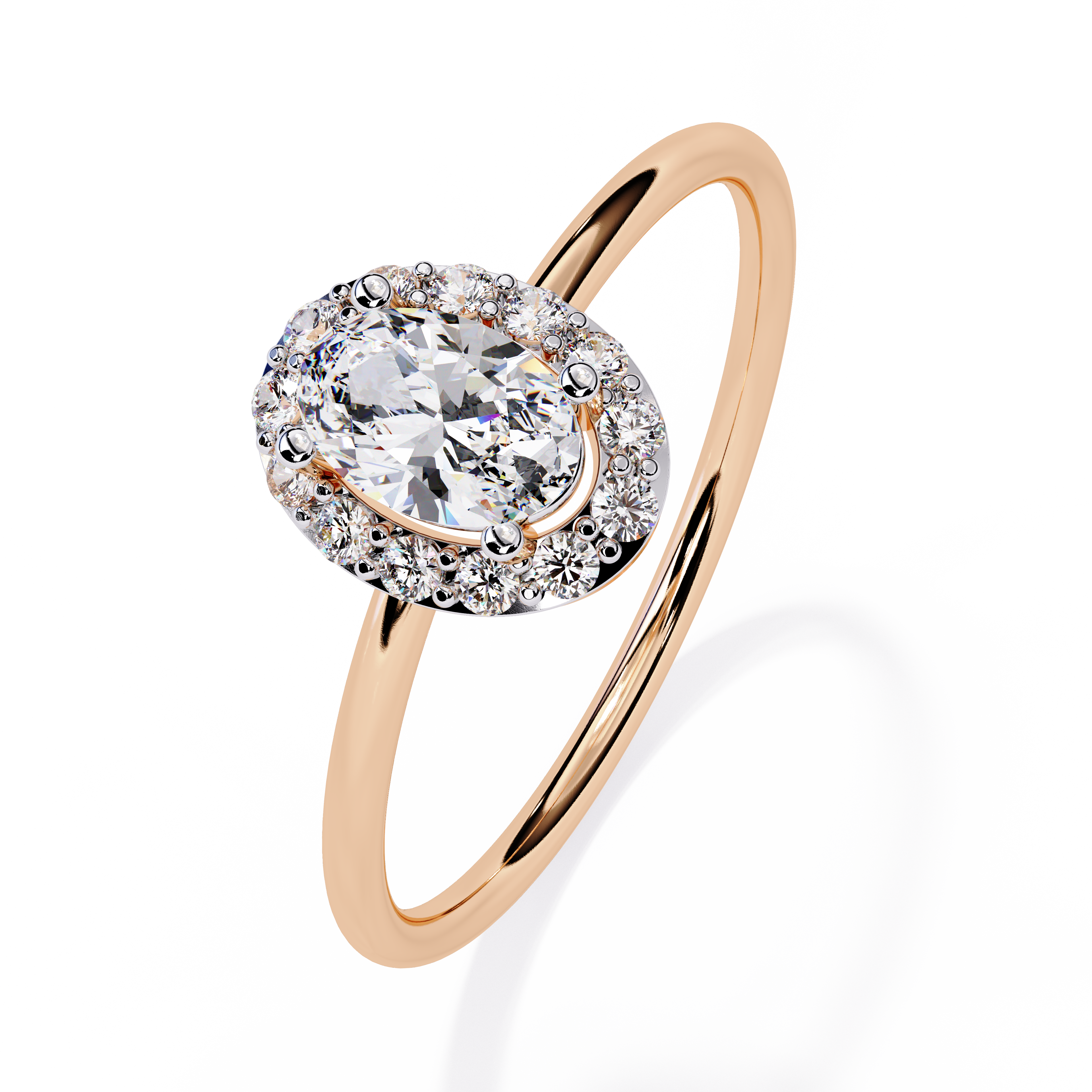 Oval and Round Cut Diamond Halo Solitaire Ring