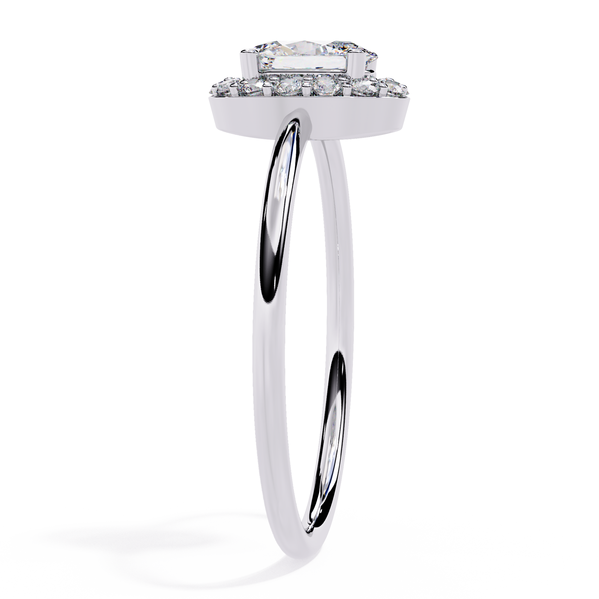 Oval and Round Cut Diamond Halo Solitaire Ring