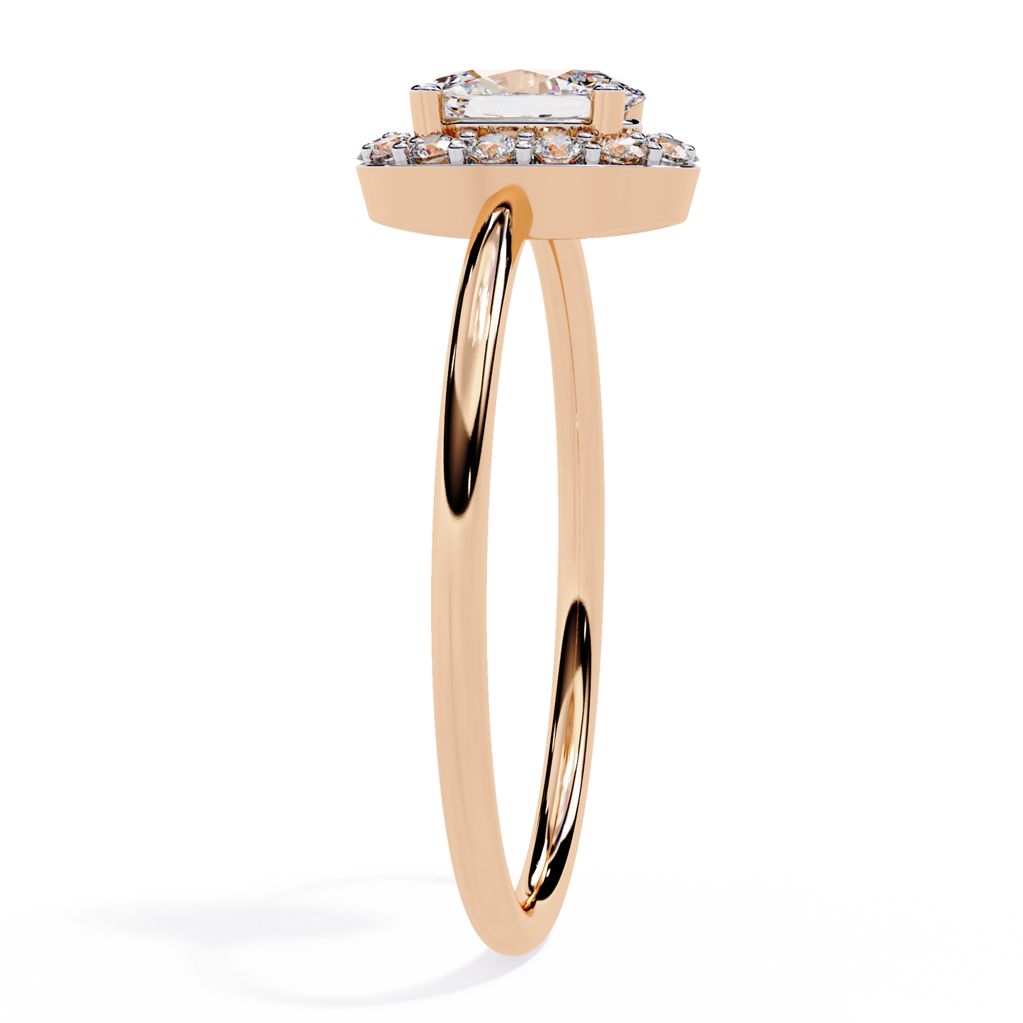 Oval and Round Cut Diamond Halo Solitaire Ring