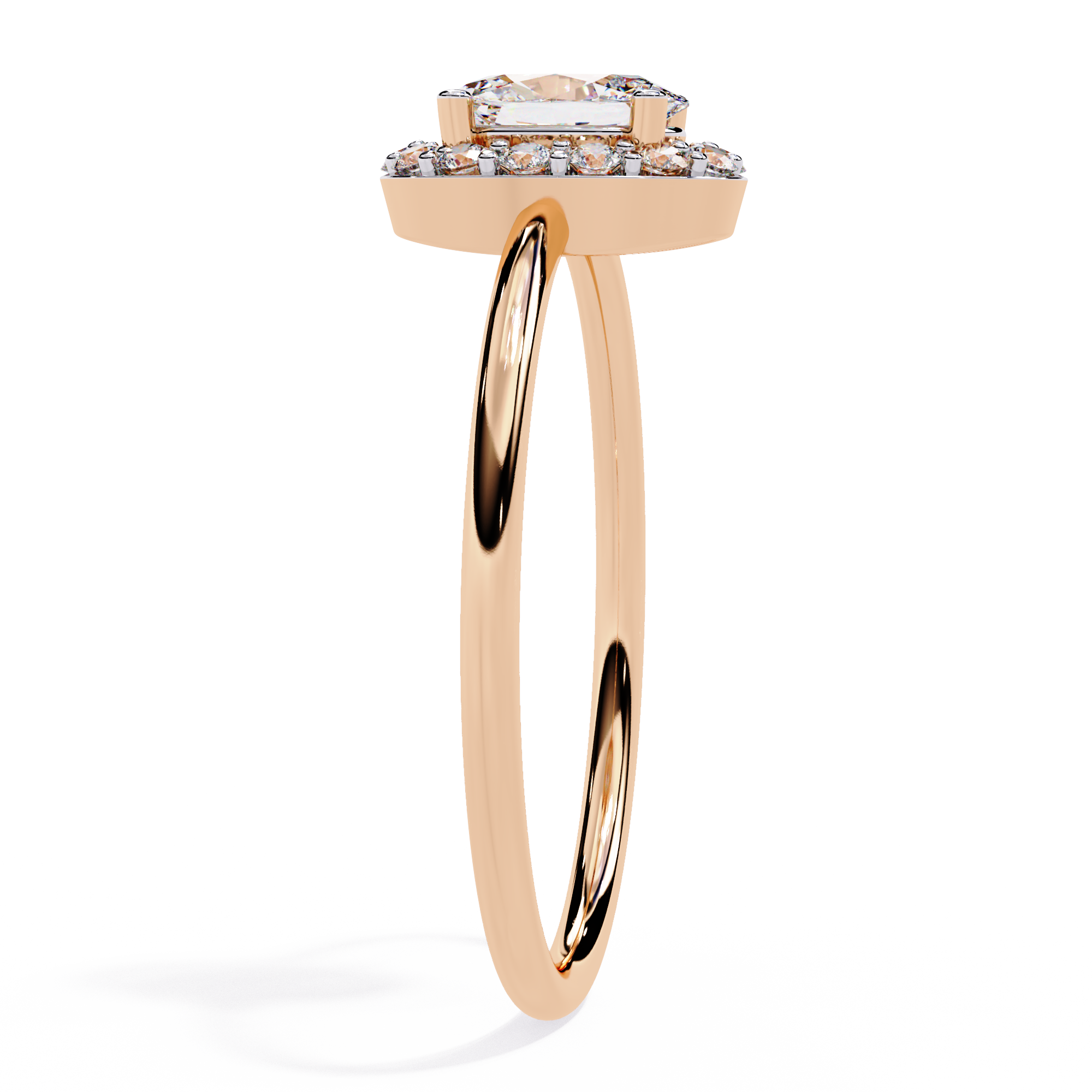 Oval and Round Cut Diamond Halo Solitaire Ring