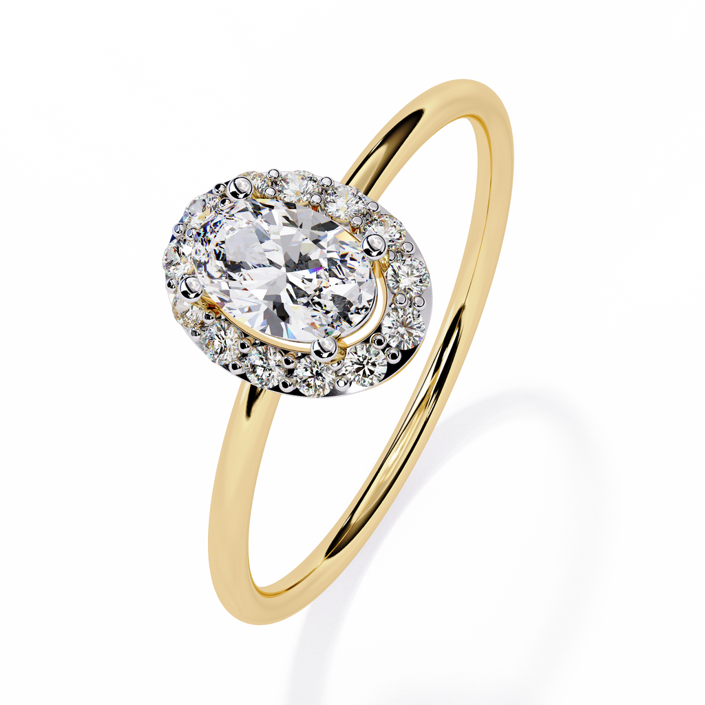 Oval and Round Cut Diamond Halo Solitaire Ring