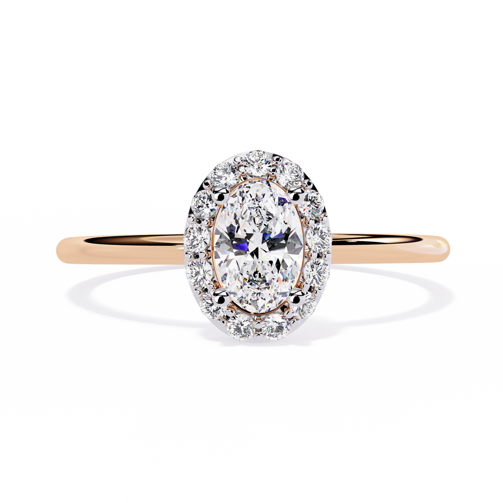 Oval and Round Cut Diamond Halo Solitaire Ring