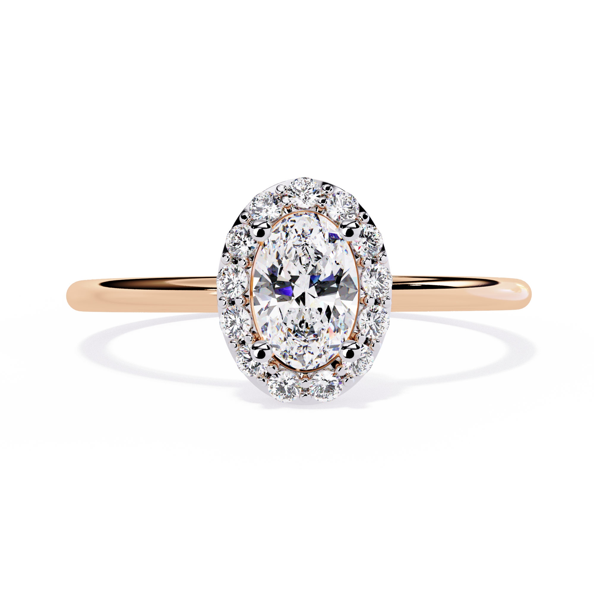 Oval and Round Cut Diamond Halo Solitaire Ring