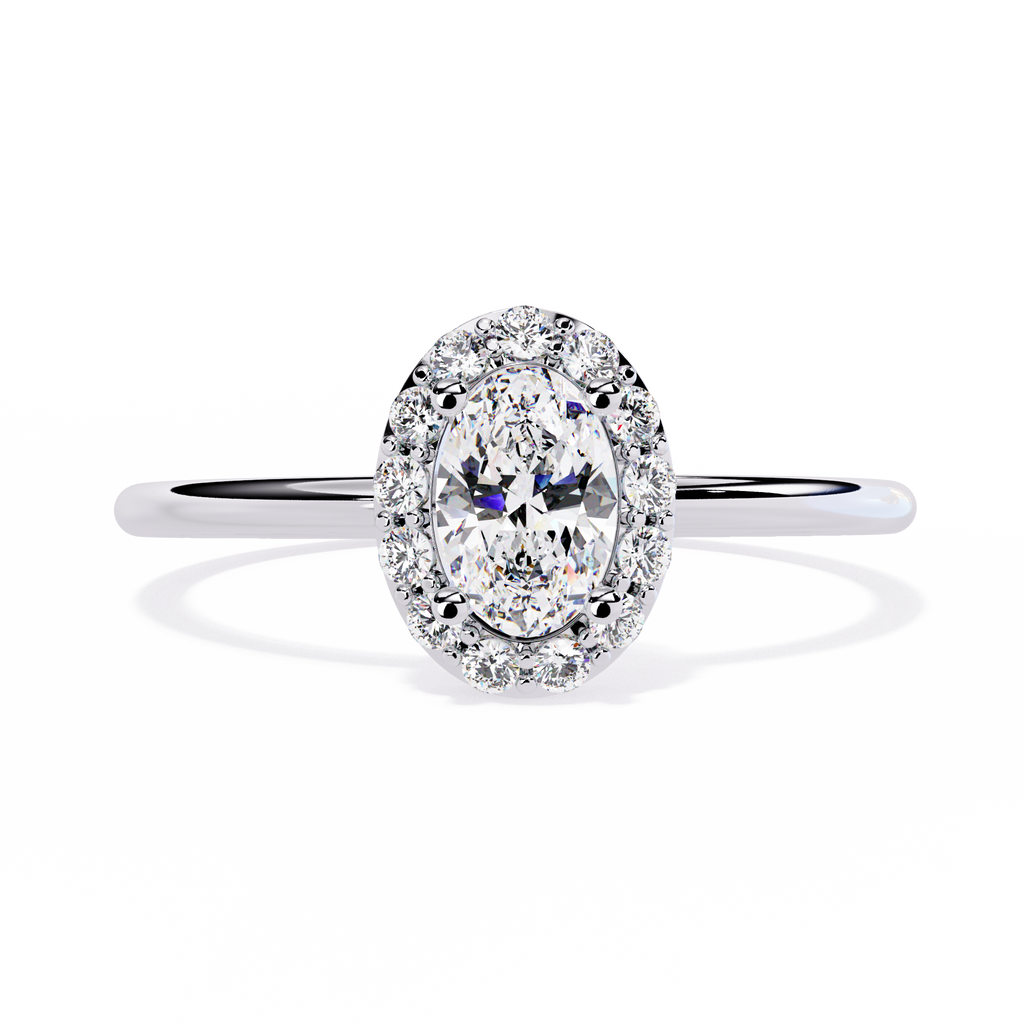 Oval and Round Cut Diamond Halo Solitaire Ring