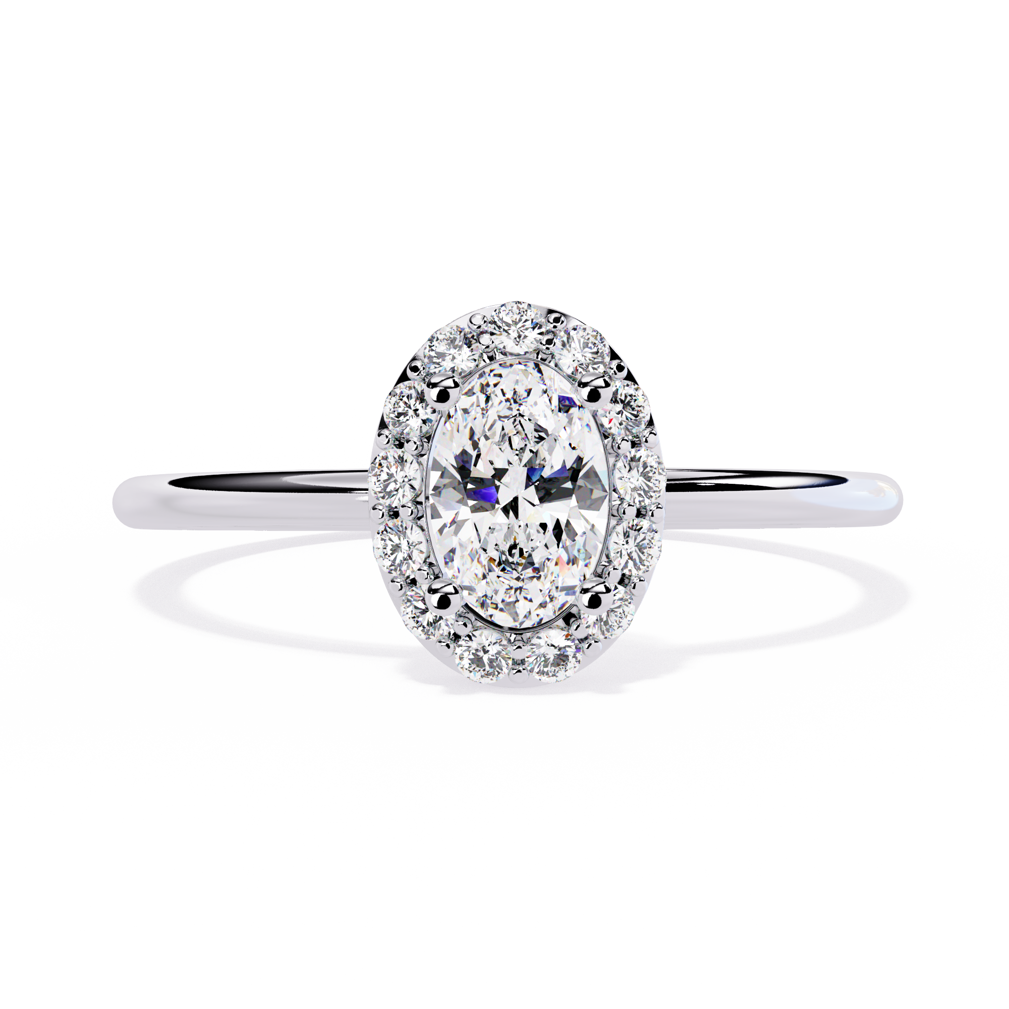 Oval and Round Cut Diamond Halo Solitaire Ring