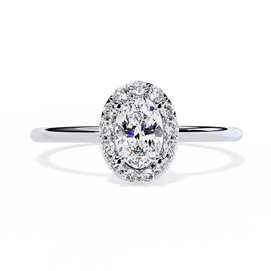 Oval and Round Cut Diamond Halo Solitaire Ring