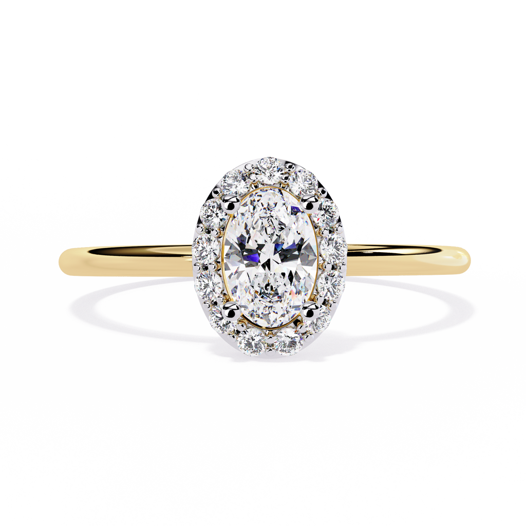 Oval and Round Cut Diamond Halo Solitaire Ring
