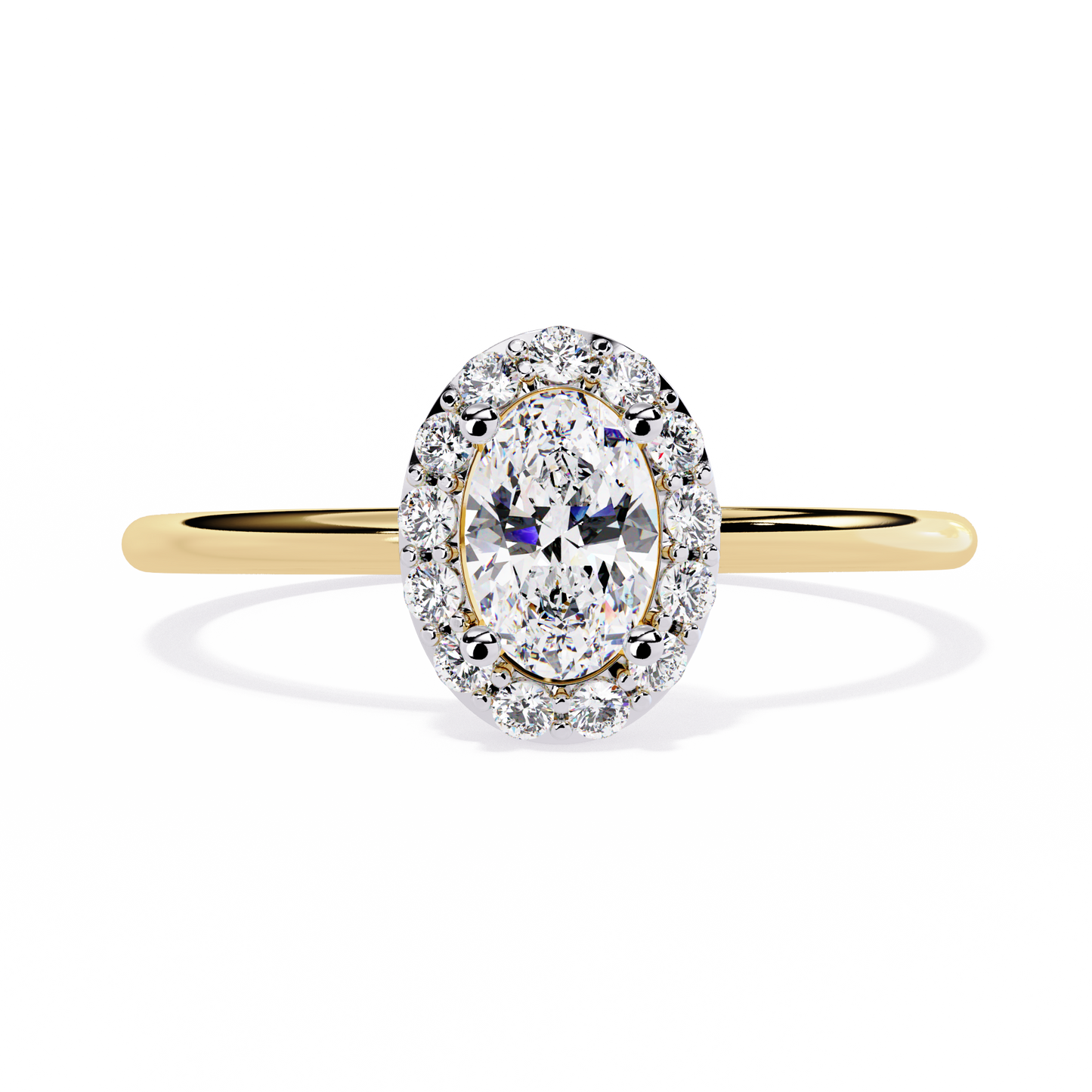 Oval and Round Cut Diamond Halo Solitaire Ring