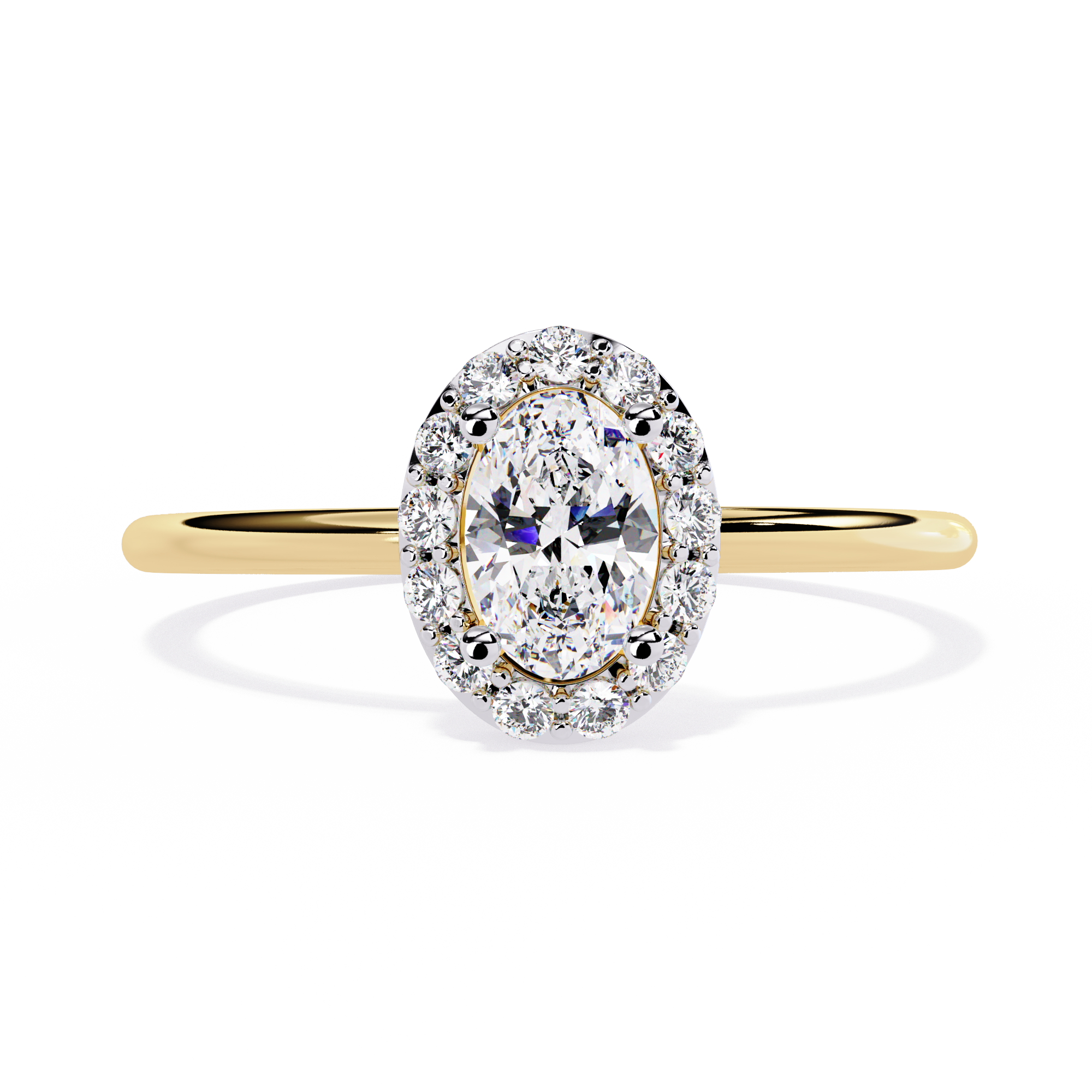 Oval and Round Cut Diamond Halo Solitaire Ring