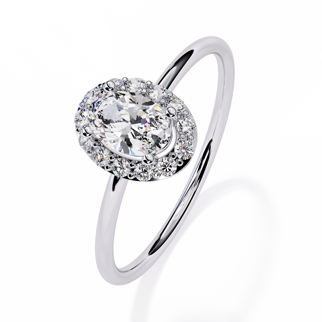 Oval and Round Cut Diamond Halo Solitaire Ring