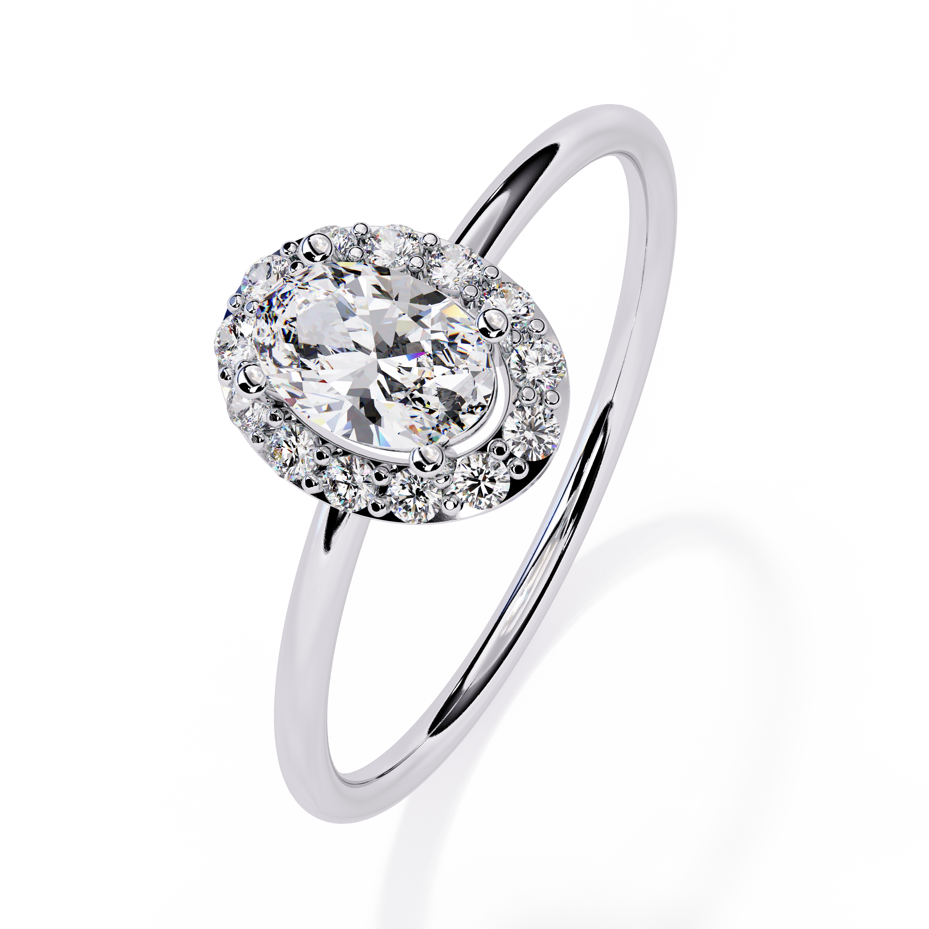 Oval and Round Cut Diamond Halo Solitaire Ring