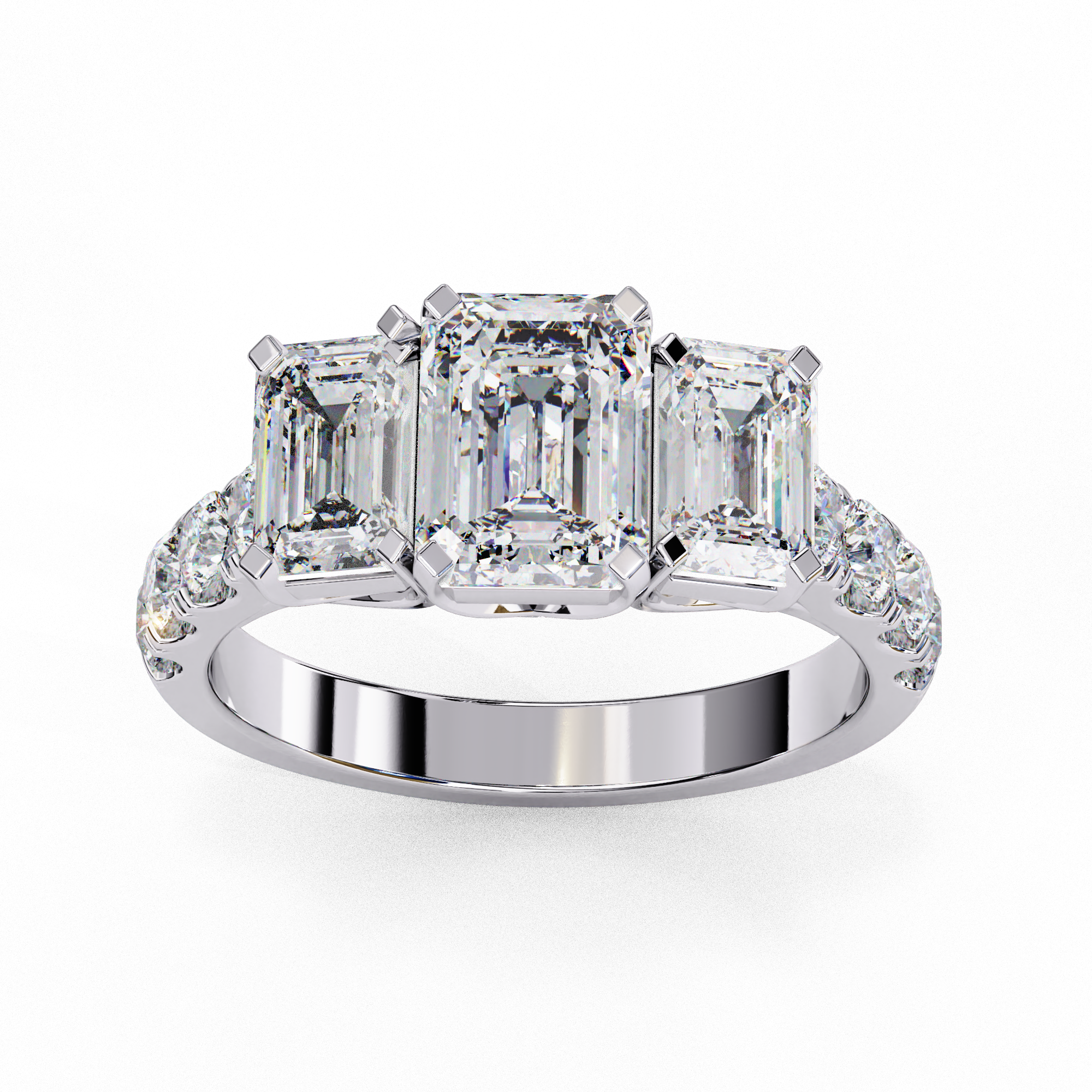 Emerald Cut Lab Diamond Three Stone Engagement Ring