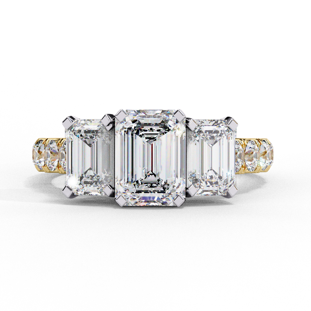 Emerald Cut Lab Diamond Three Stone Engagement Ring