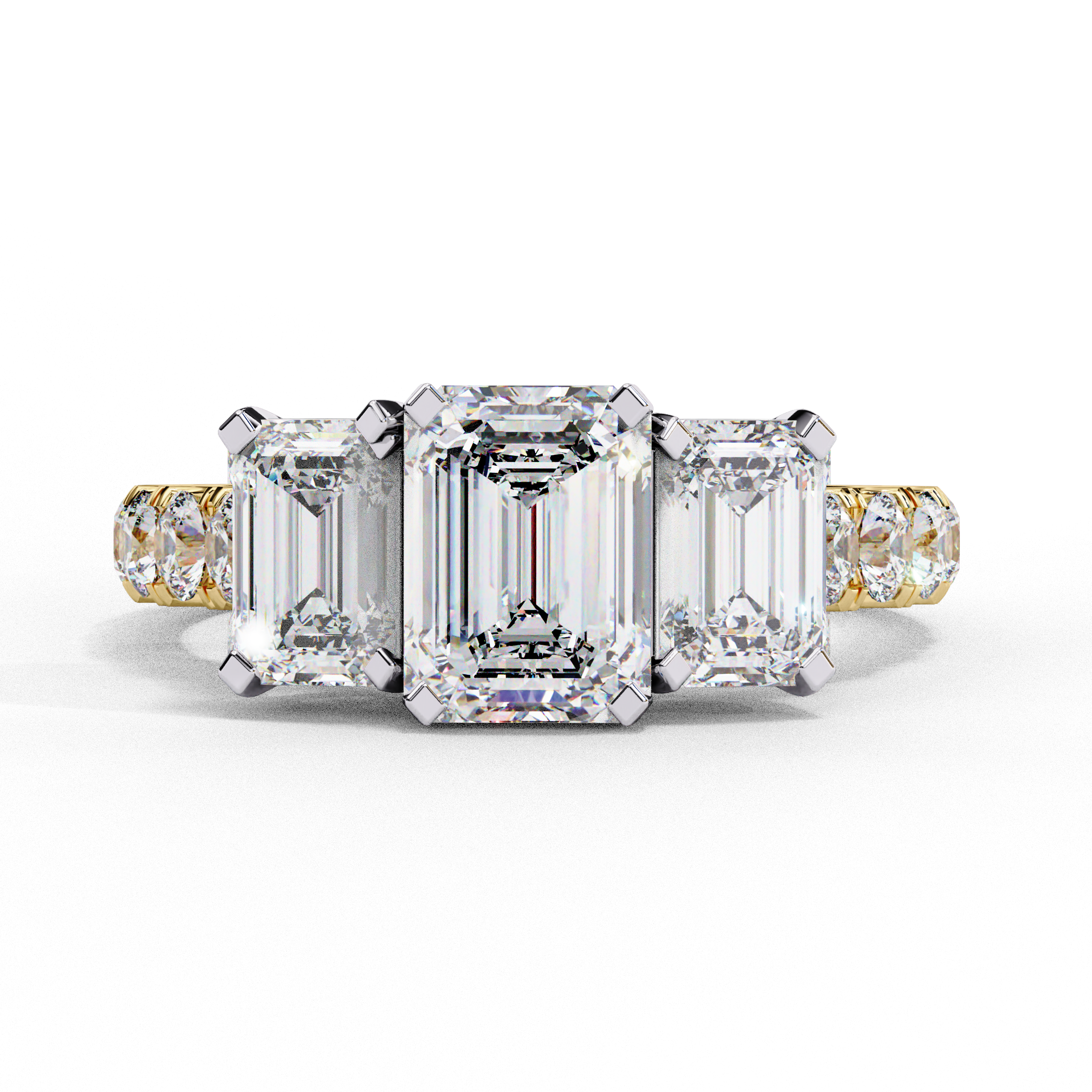 Emerald Cut Lab Diamond Three Stone Engagement Ring