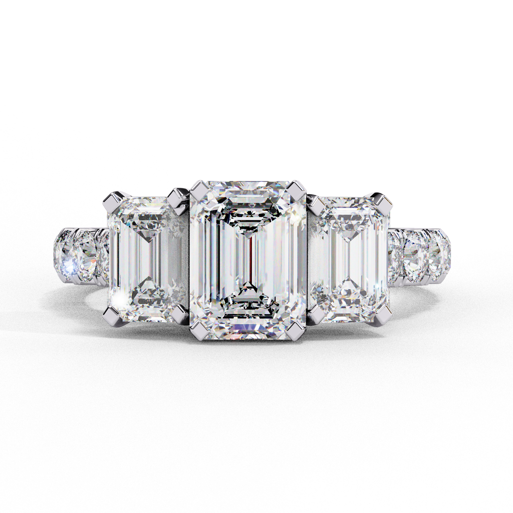 Emerald Cut Lab Diamond Three Stone Engagement Ring