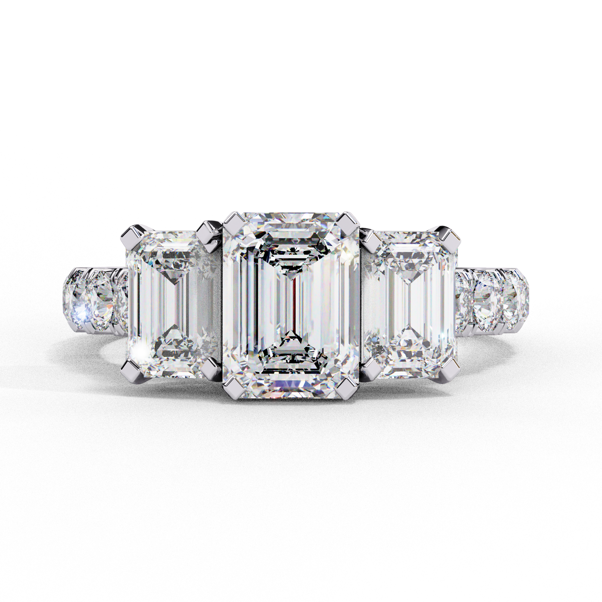 Emerald Cut Lab Diamond Three Stone Engagement Ring