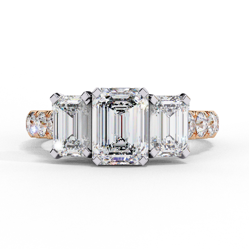 Emerald Cut Lab Diamond Three Stone Engagement Ring