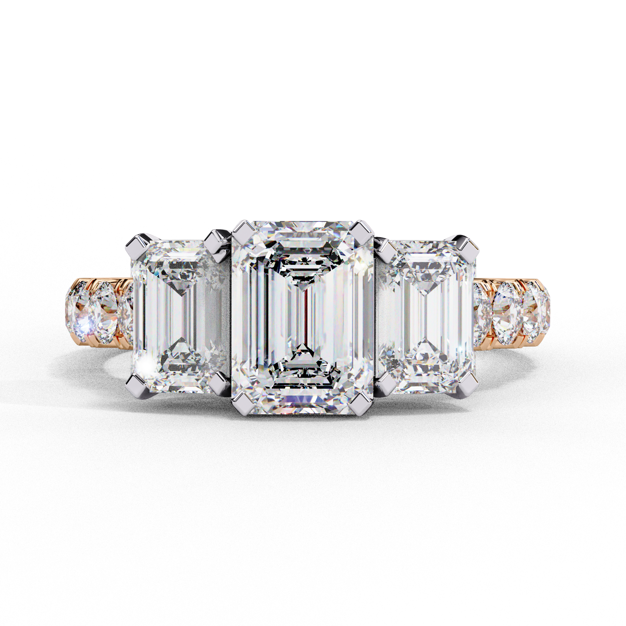 Emerald Cut Lab Diamond Three Stone Engagement Ring