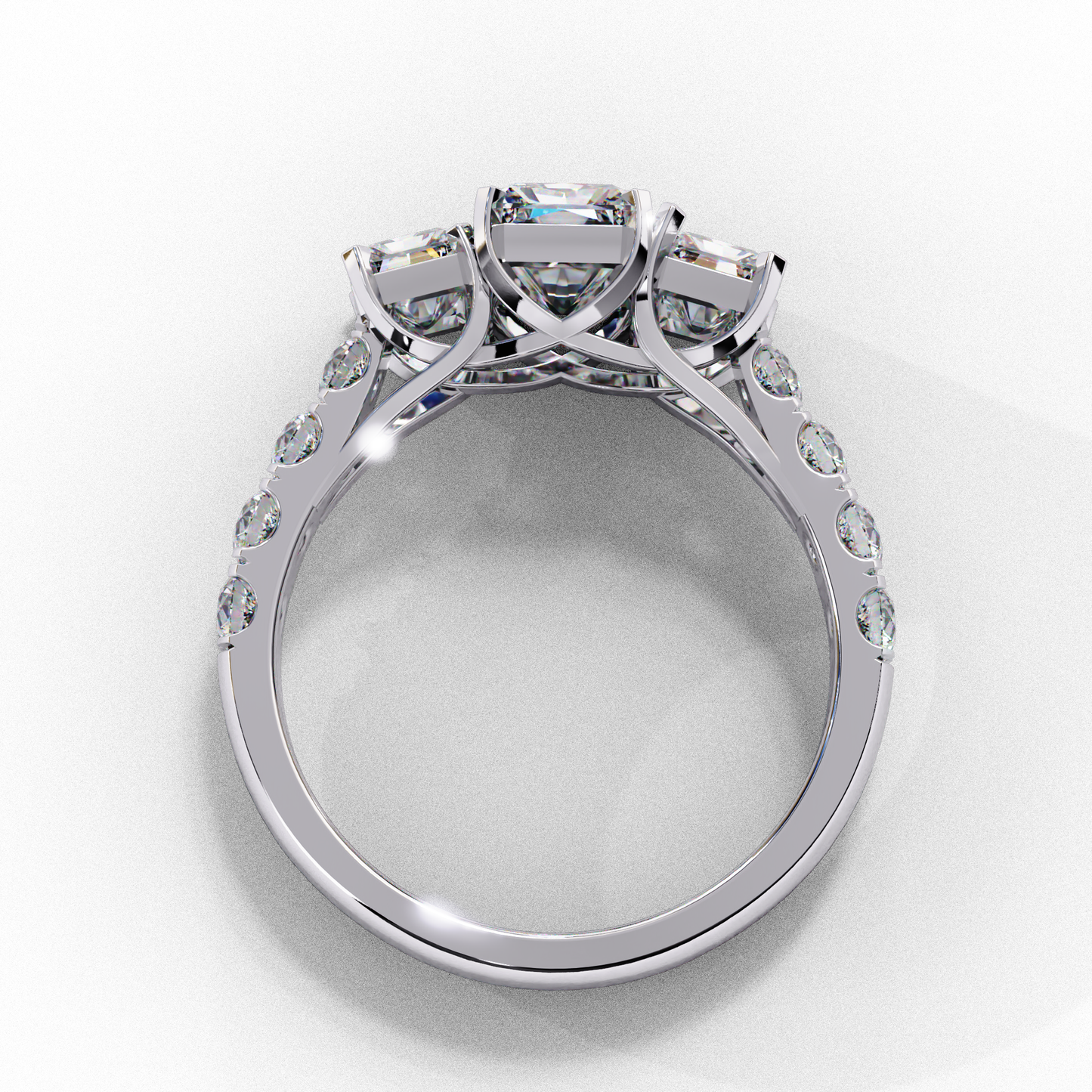 Emerald Cut Lab Diamond Three Stone Engagement Ring
