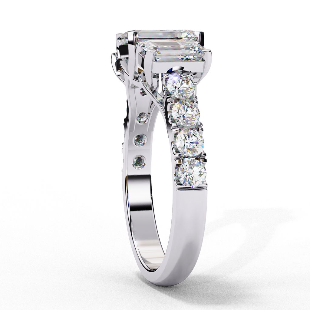 Emerald Cut Lab Diamond Three Stone Engagement Ring