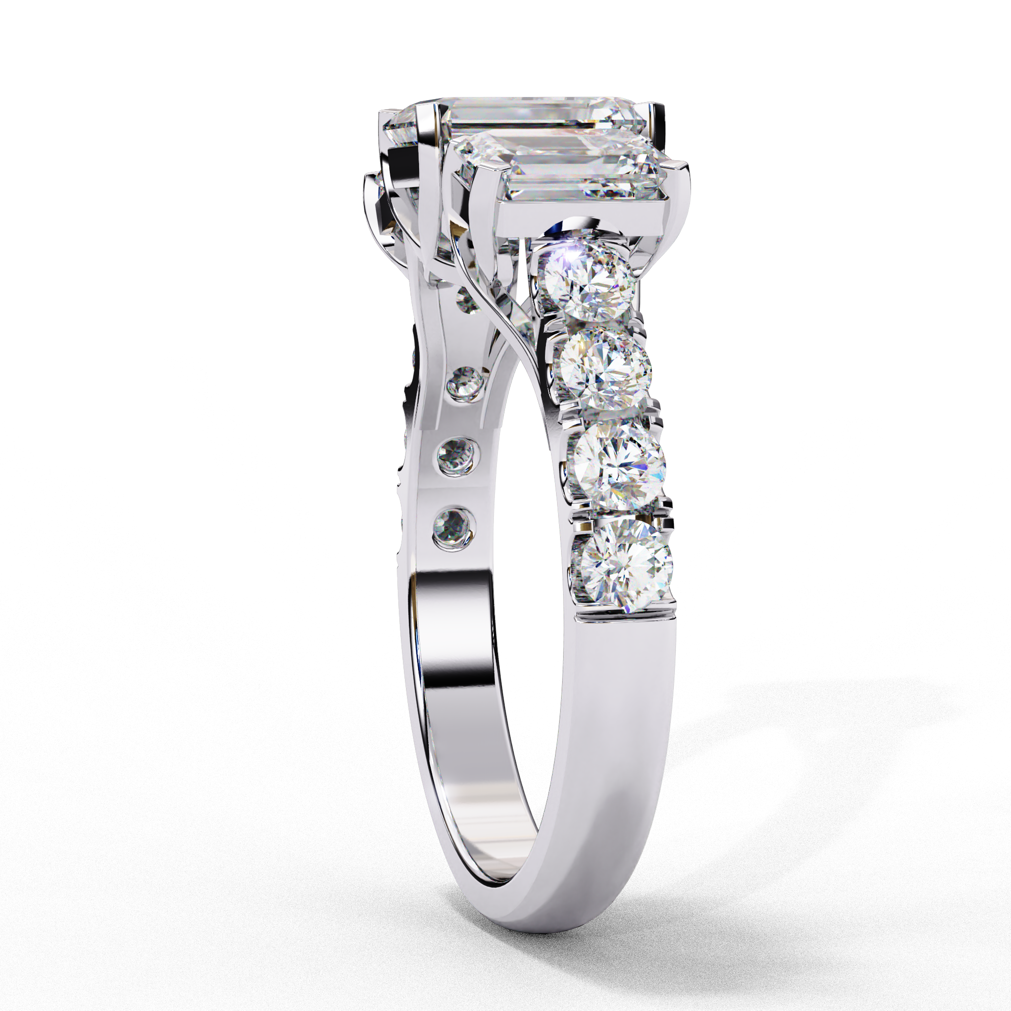 Emerald Cut Lab Diamond Three Stone Engagement Ring
