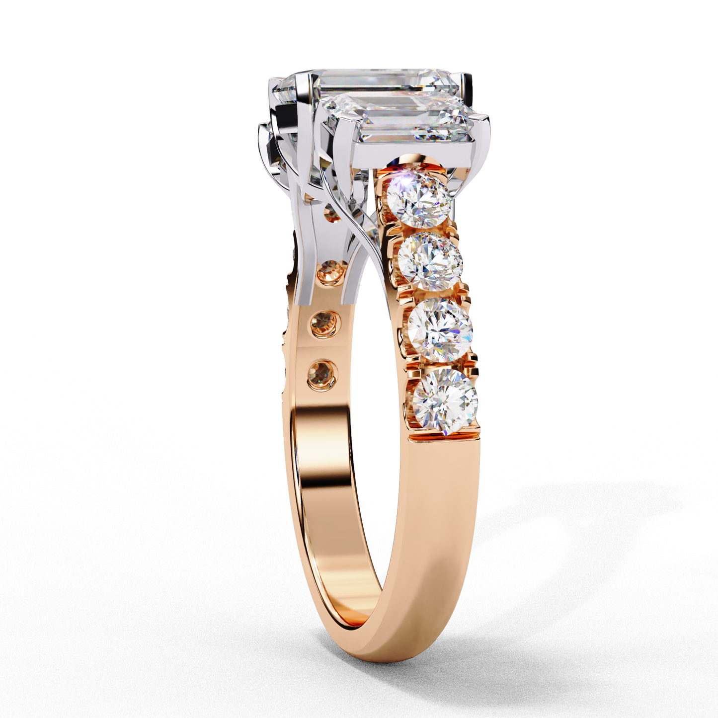 Emerald Cut Lab Diamond Three Stone Engagement Ring