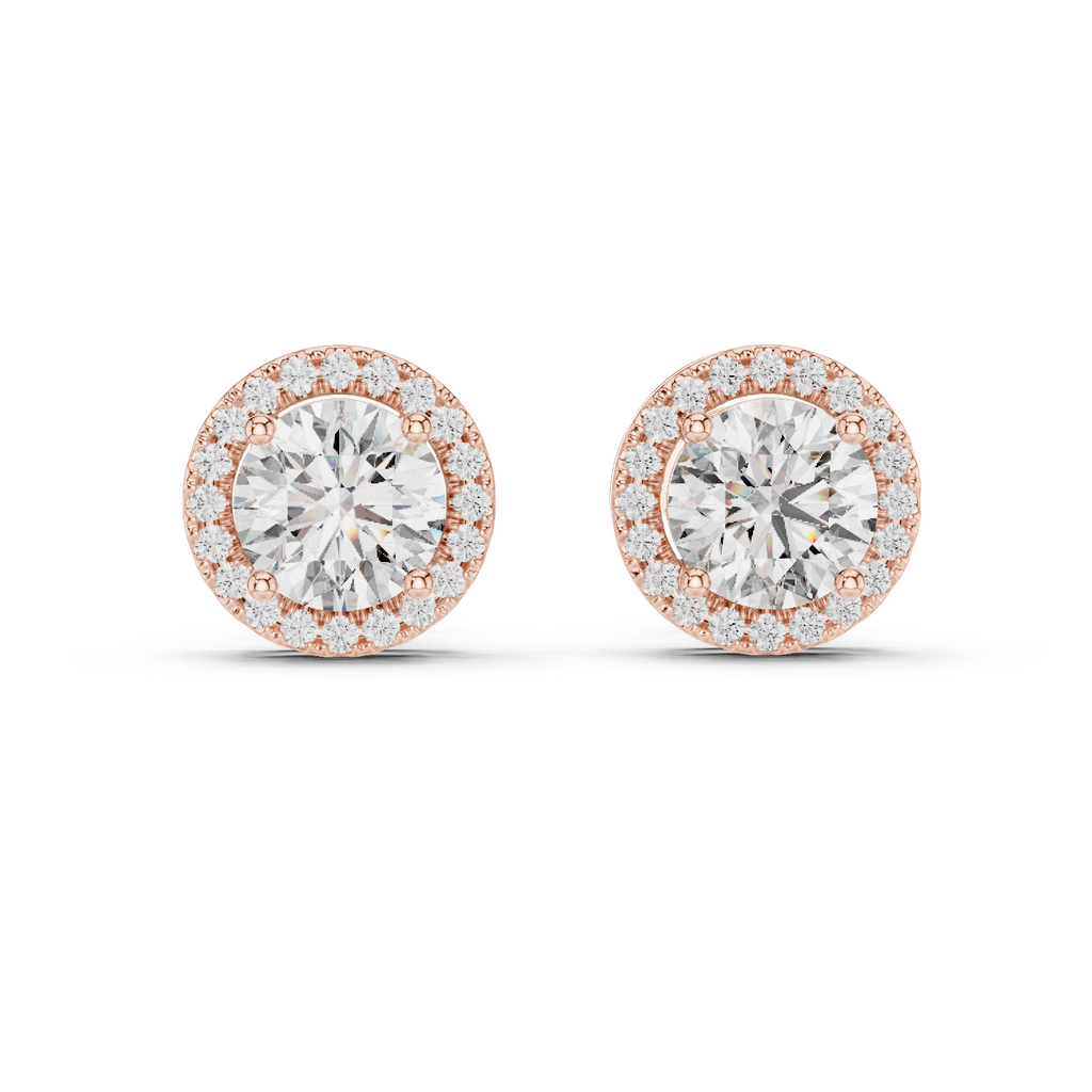 2.50 Carat Round Cut Diamond Halo Stud Earrings