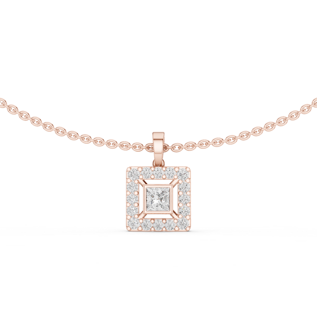 Princess Cut Lab Diamond Halo Pendant