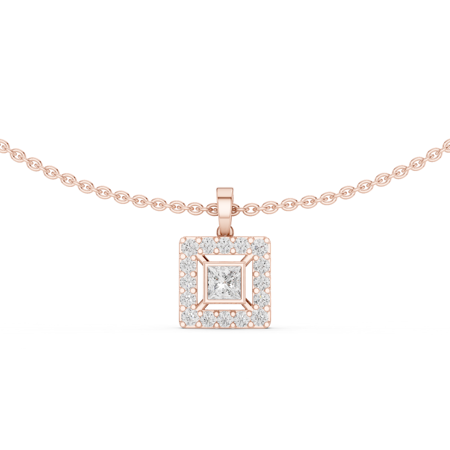 Princess Cut Lab Diamond Halo Pendant