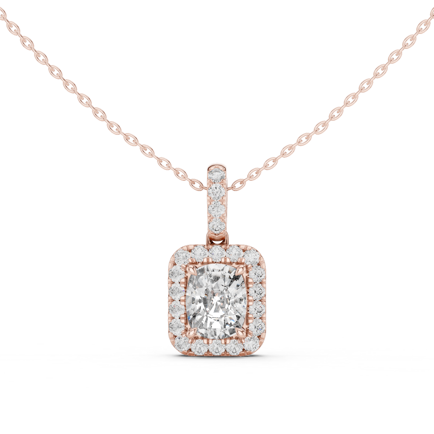 3 Carat Cushion Lab Diamond Halo Pendant