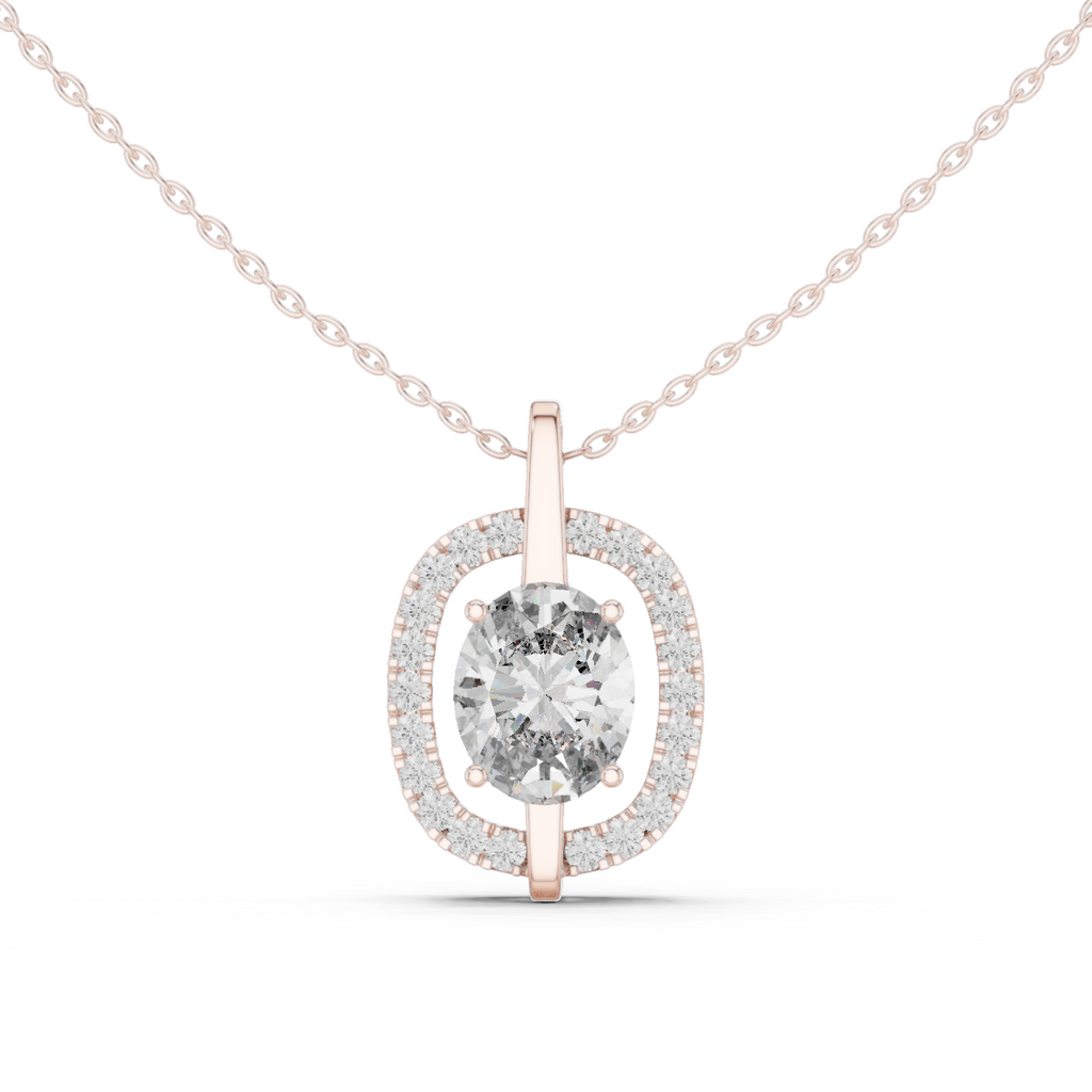 Oval Cut Lab Diamond Pendant With Halo Setting