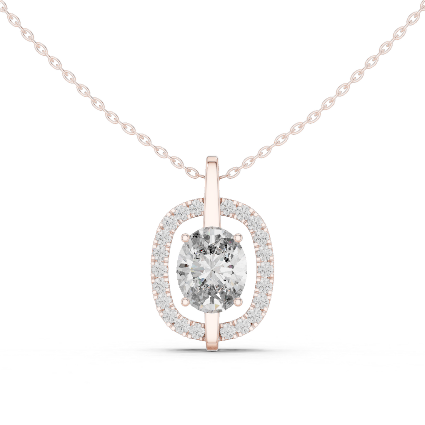 Oval Cut Lab Diamond Pendant With Halo Setting