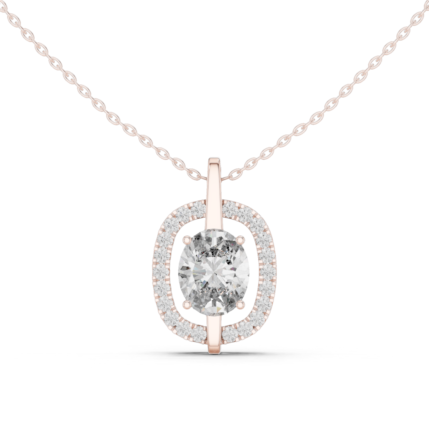 Oval Cut Lab Diamond Pendant With Halo Setting