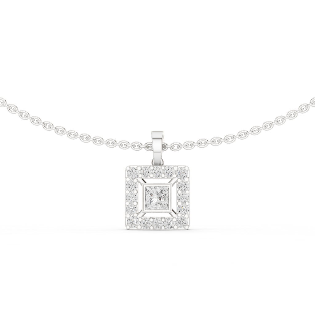 Princess Cut Lab Diamond Halo Pendant