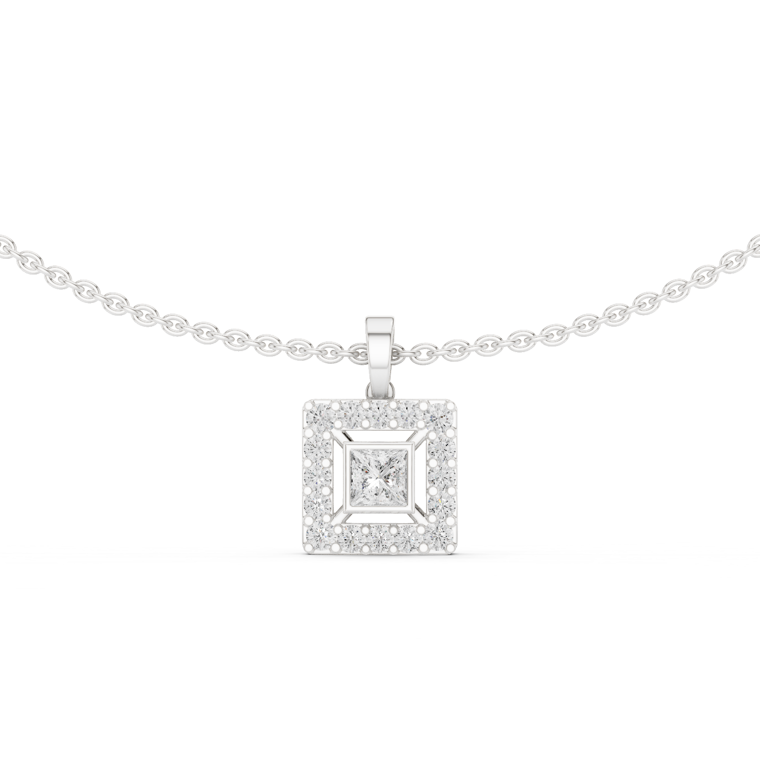 Princess Cut Lab Diamond Halo Pendant