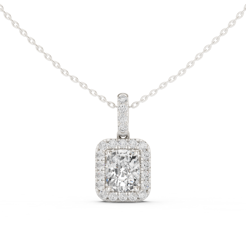 3 Carat Cushion Lab Diamond Halo Pendant