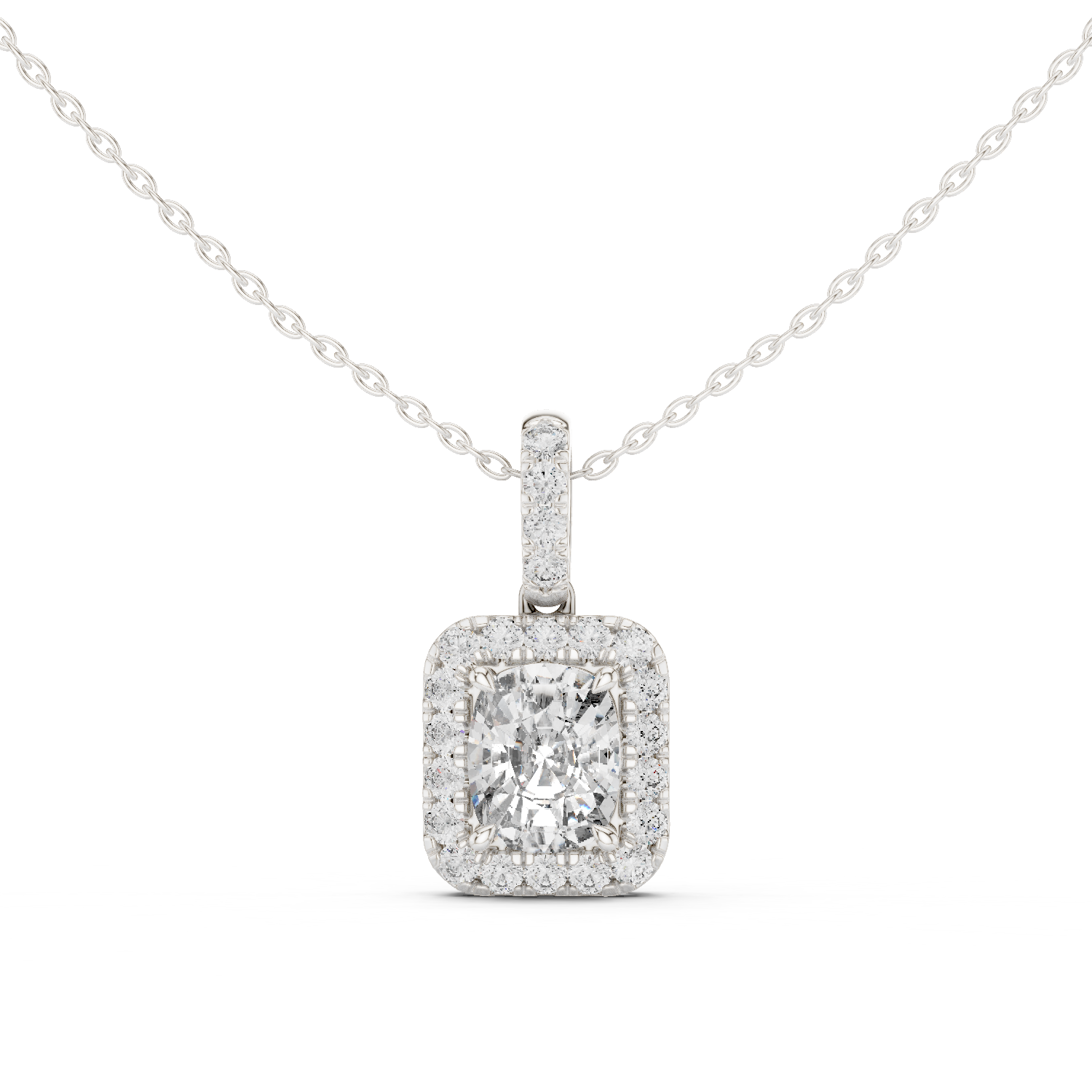 3 Carat Cushion Lab Diamond Halo Pendant