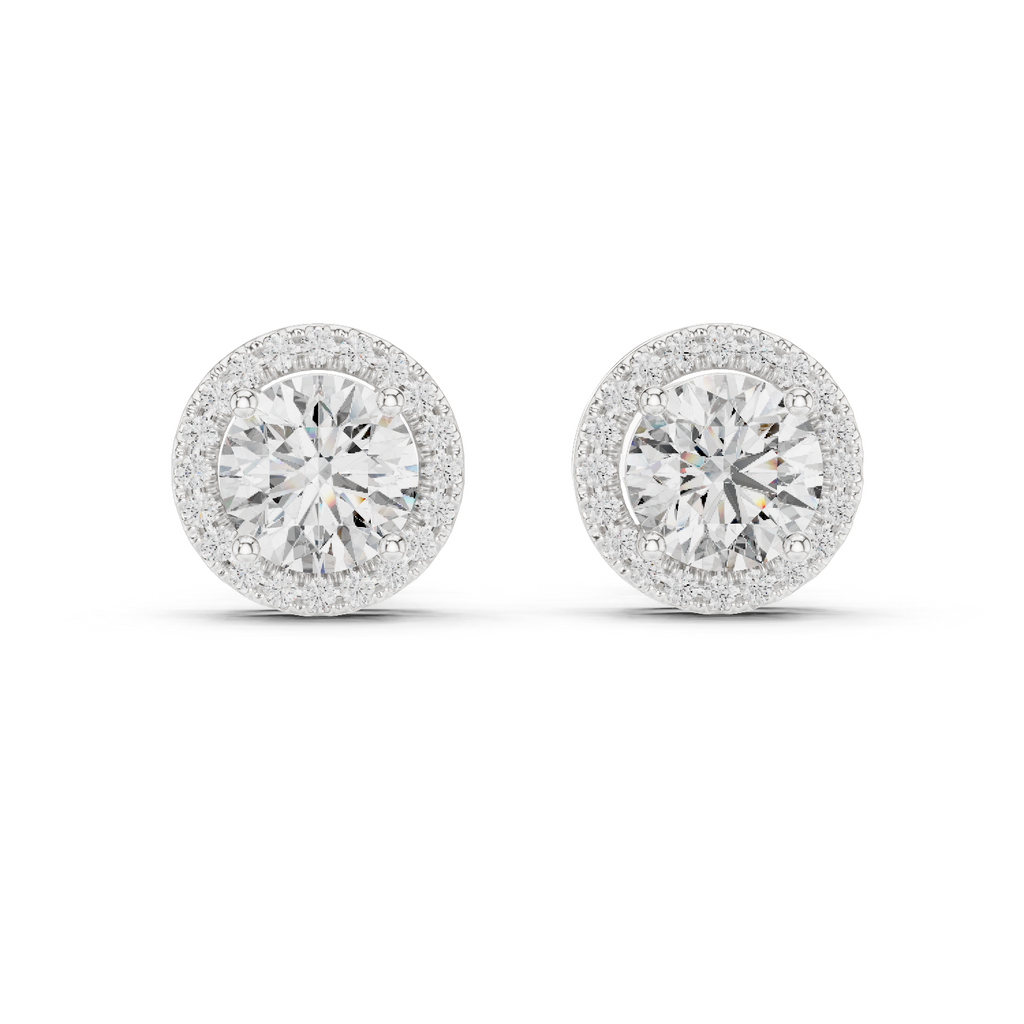 2.50 Carat Round Cut Diamond Halo Stud Earrings