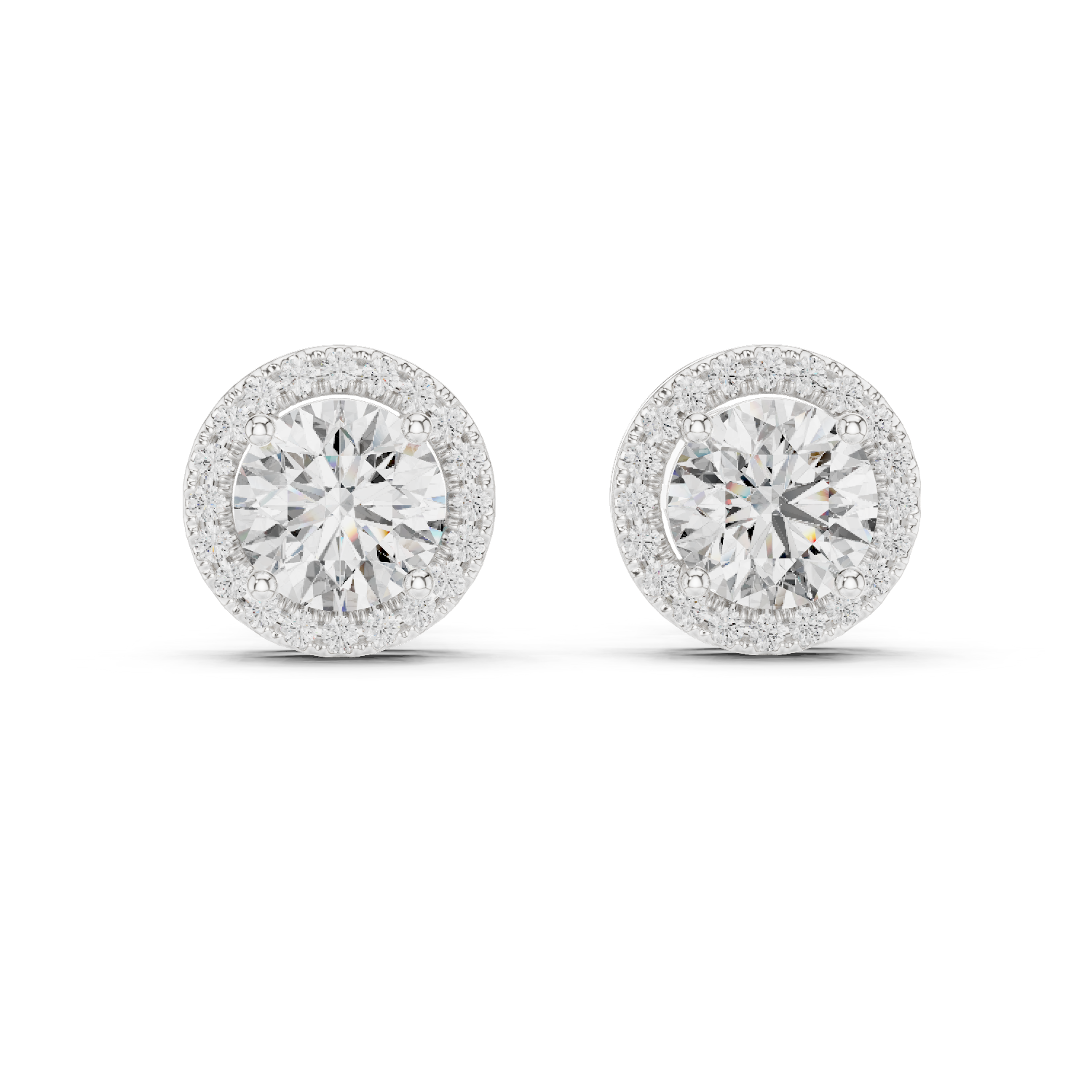 2.50 Carat Round Cut Diamond Halo Stud Earrings