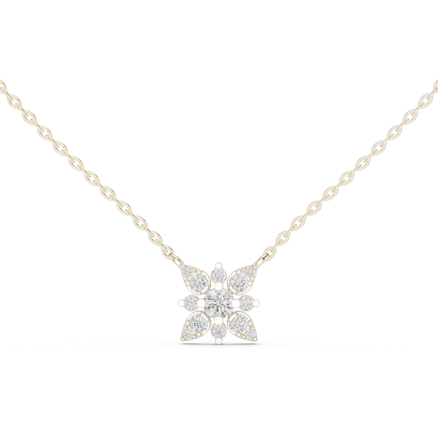 Round Lab Diamond Studded Flower Pendant