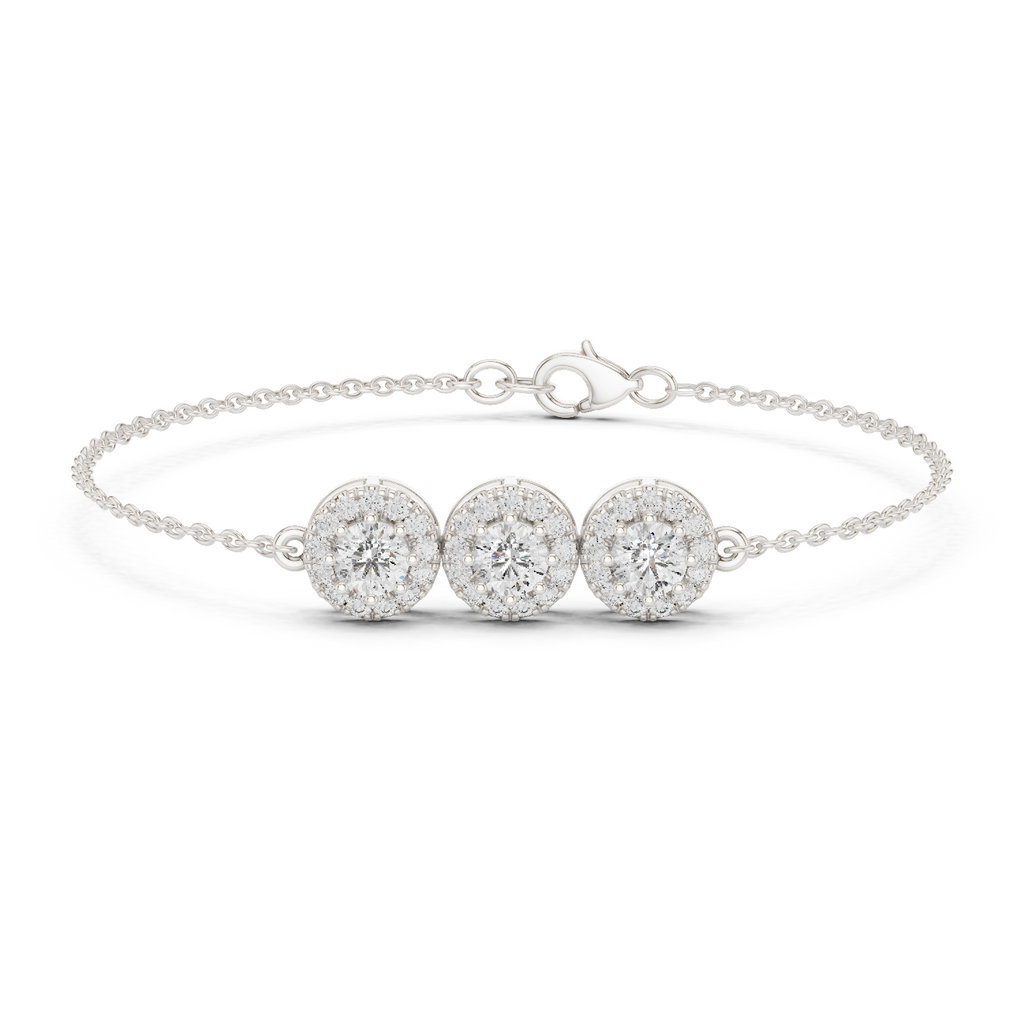 Three Stone Halo Lab Grown Diamond Bracelet