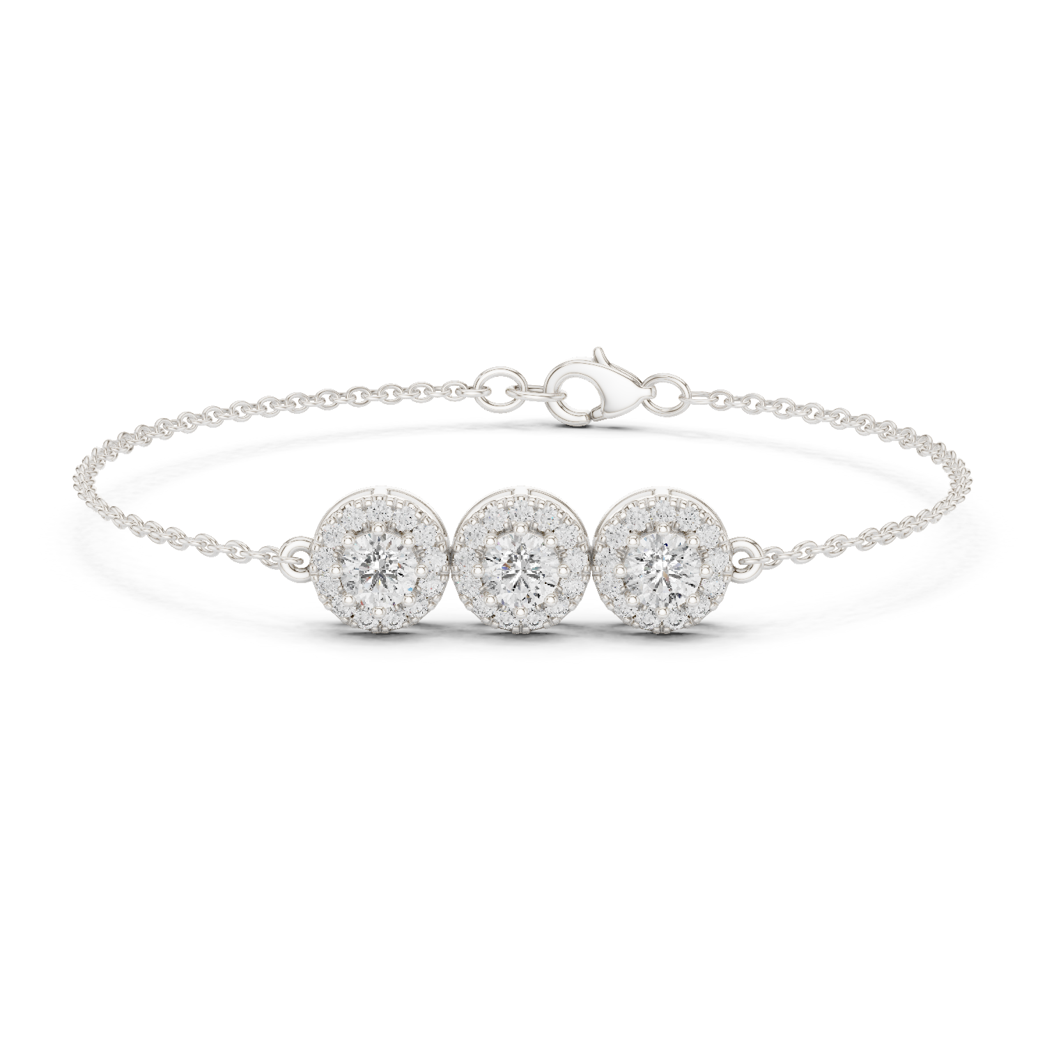 Three Stone Halo Lab Grown Diamond Bracelet