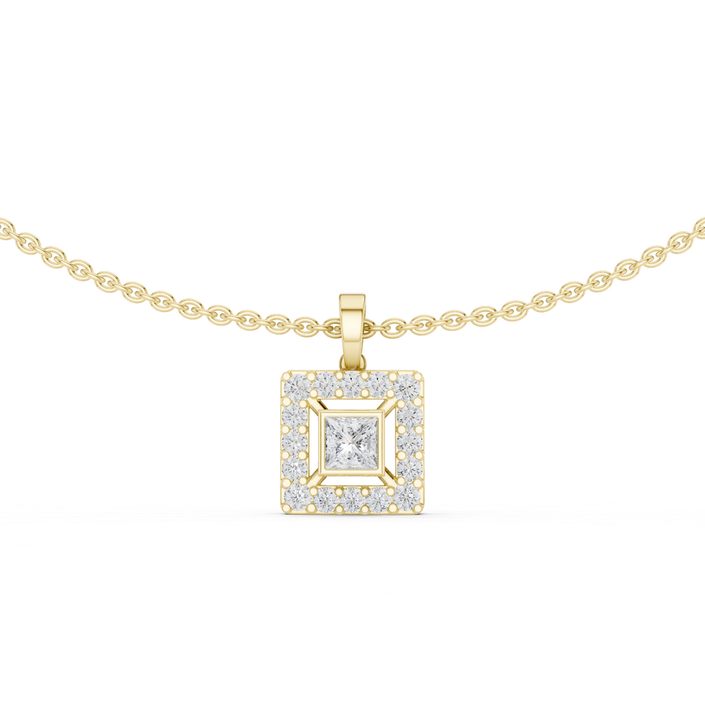 Princess Cut Lab Diamond Halo Pendant