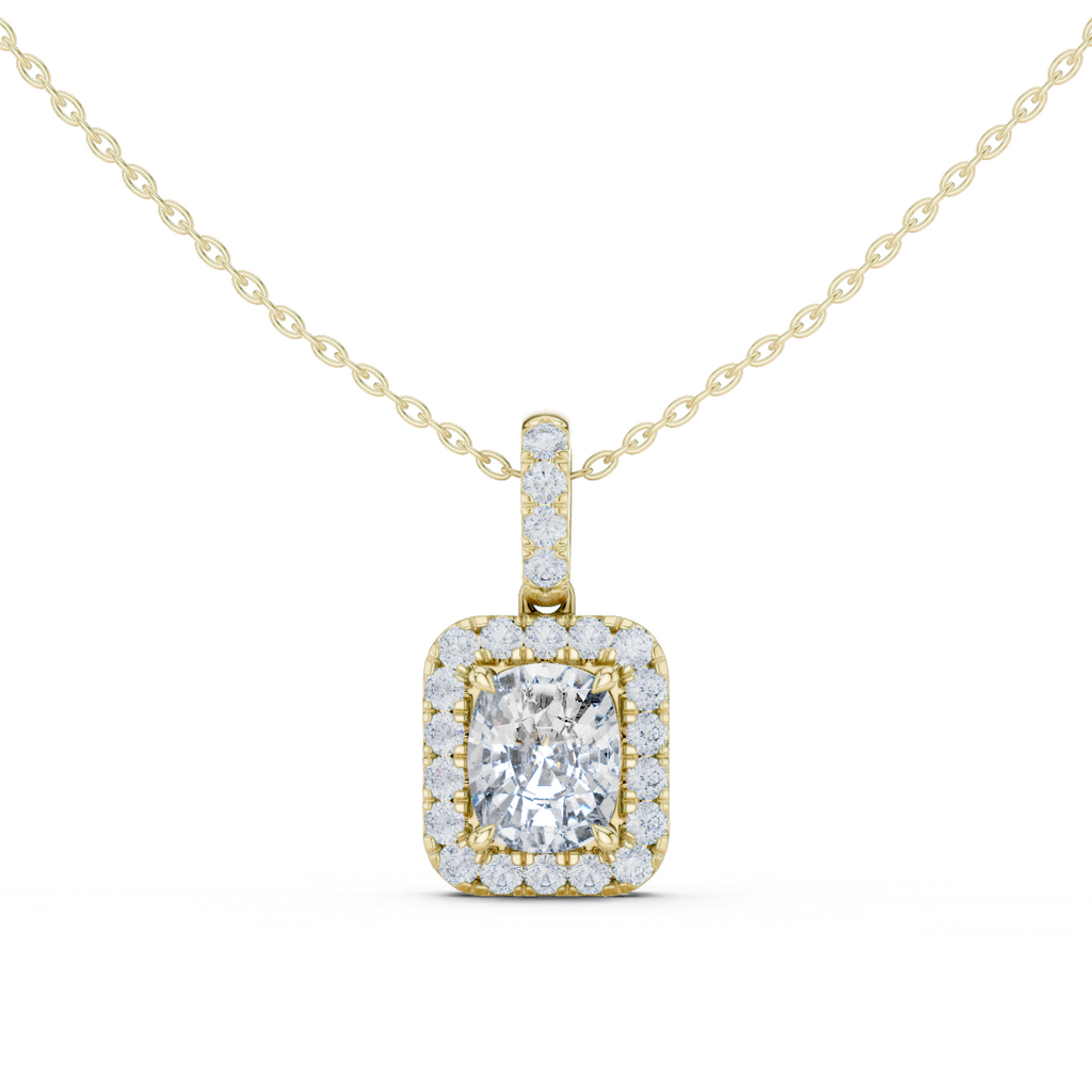 3 Carat Cushion Lab Diamond Halo Pendant