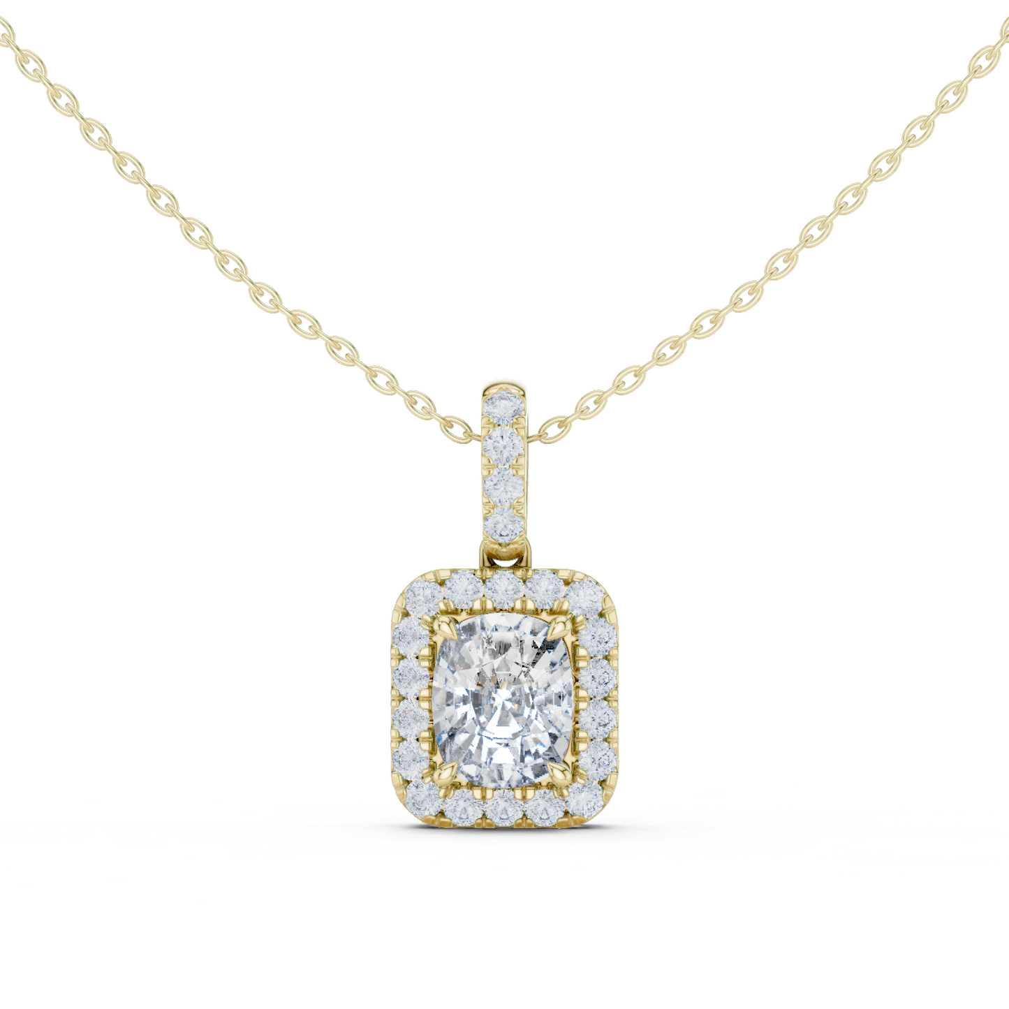 3 Carat Cushion Lab Diamond Halo Pendant